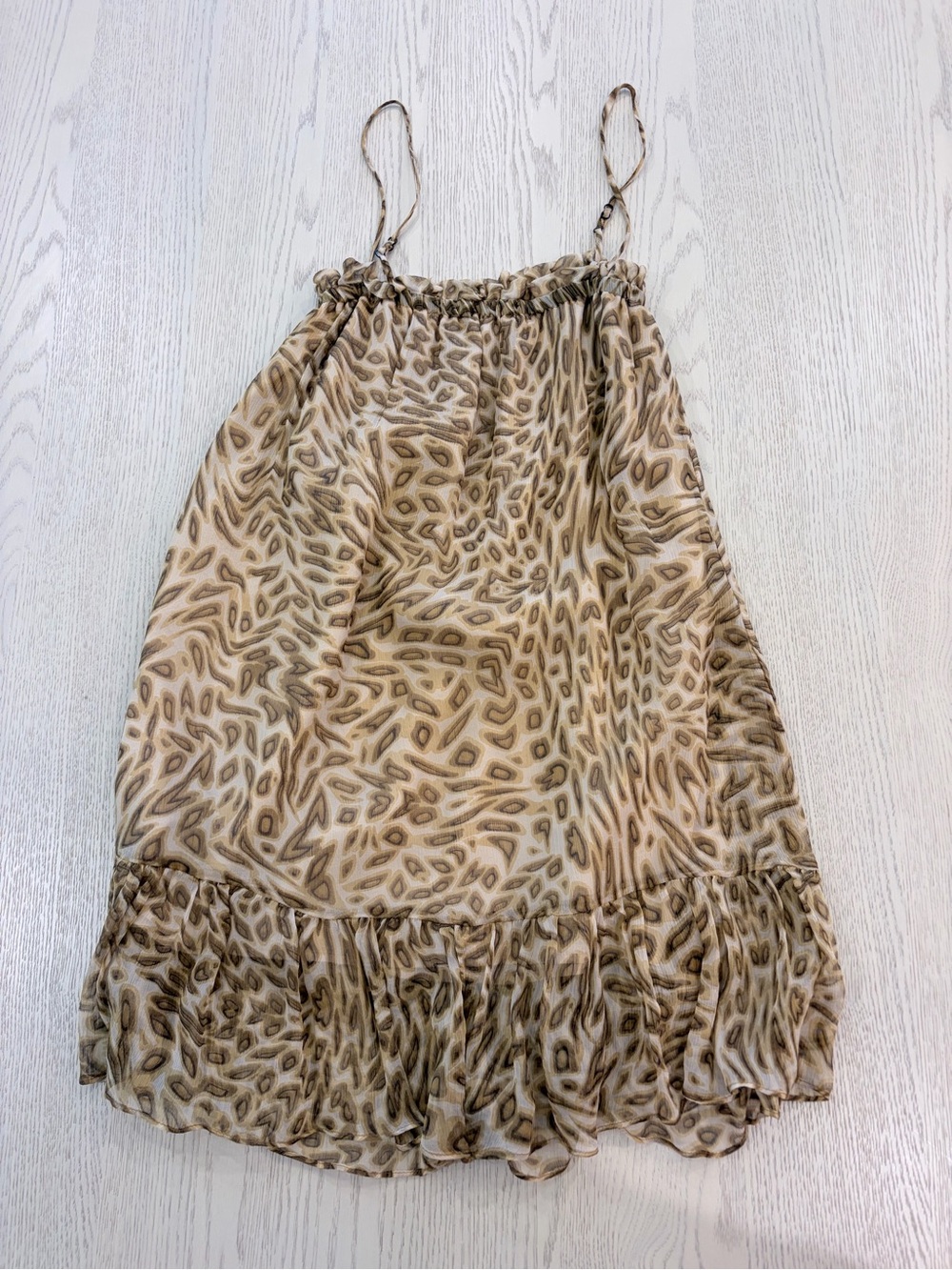 BOULEE Silk Abstract Animal Print Ruffle Cami Dress Size 0 Made in USA